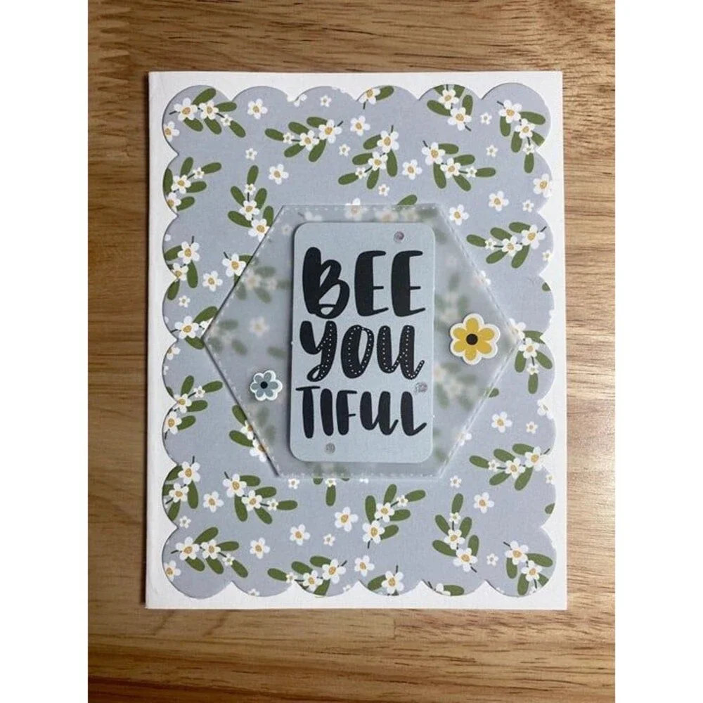 Bee & Flowers Greeting Card – Handmade A2 Card – All Occasion Blank Card